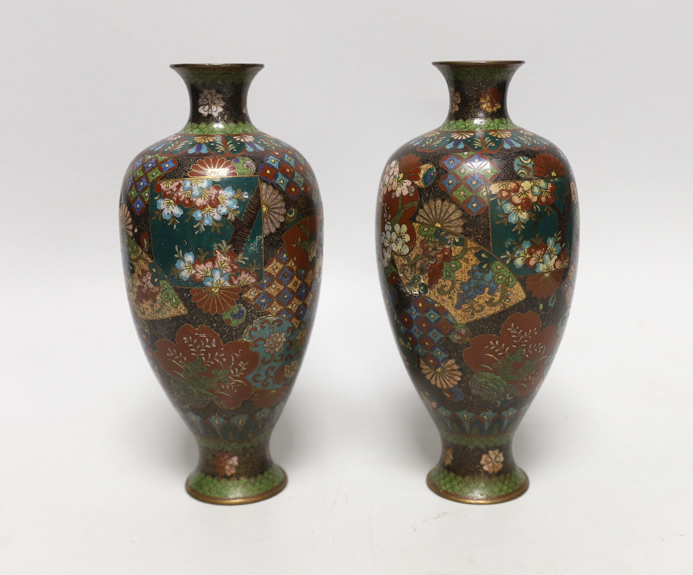 A pair of Japanese cloisonné enamel vases, 18cm